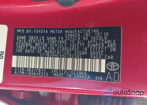 2017 Toyota Corolla Le z USA, uszkodzony, nr VIN 2T1BURHE4HC782385